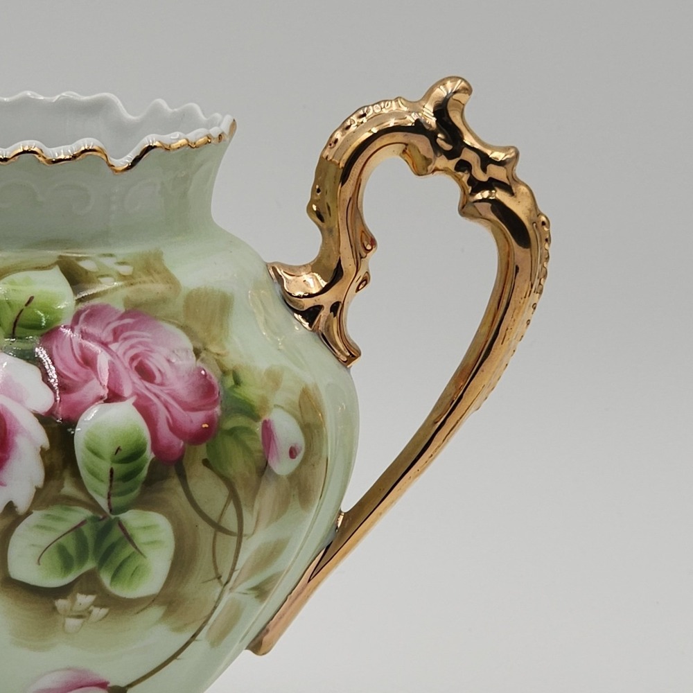 Vintage Lefton Rose Pitcher Hand Painted Green Porcelain Gold Trim 796 - Picture 10 of 16